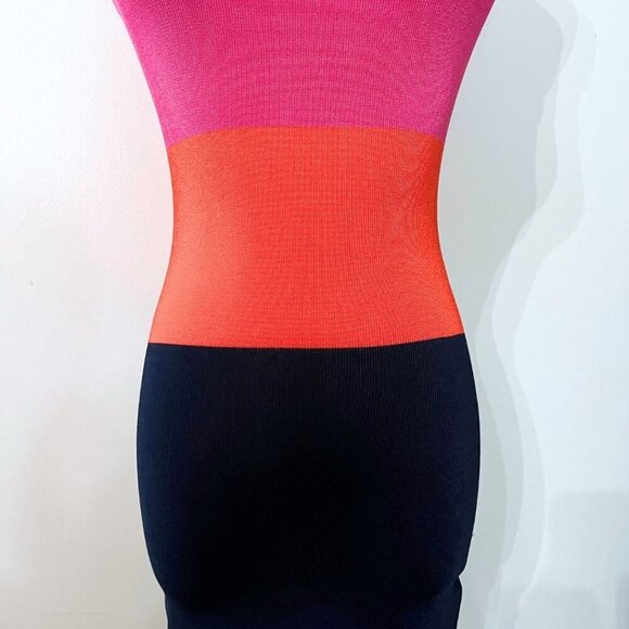 NWOT MARCIANO PINK ORANGE NAVY COLORBLOCK BODYCON KNIT TANK MINI DRESS - XS - Picture 5 of 8